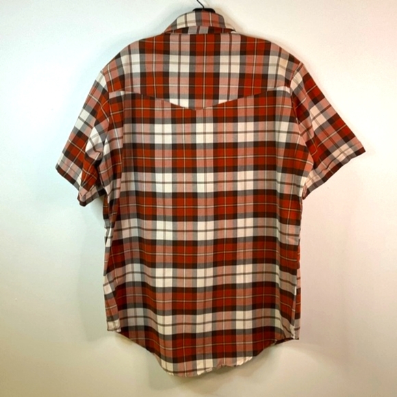 ELY CATTLEMAN Mens Brown Plaid Short Sleeve Western Yoke Pearl Snap Shirt, sz LG - Picture 4 of 8